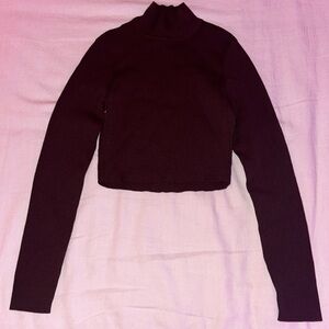 Mock Neck Long Sleeve Brown Knit Top